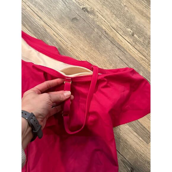Kona Sol Swimsuit One Piece Ruffle Strap One Shoulder Hot Pink Size 22 Plus - Picture 4 of 8